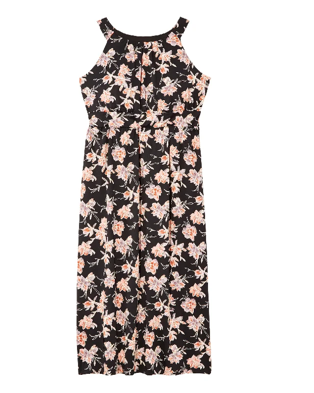 Price Blitz Oceanway Sleeveless Halterneck Maxi Dress | Black / Peach