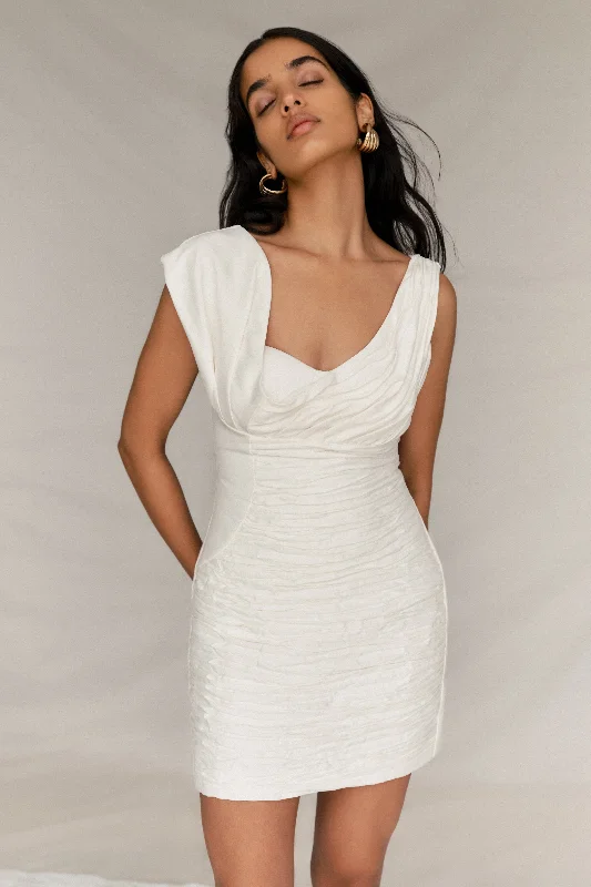Closeout Farrah Structured Draped Mini Dress - White