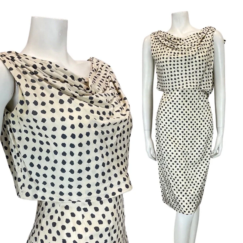 Deal Frenzy VINTAGE 60s IVORY BLACK POLKA-DOT PIERRE BALMAIN BY TORELLA WIGGLE DRESS 10 12