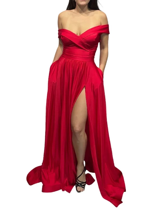 Price Rollback A-Line Off The Shoulder Gown In Red