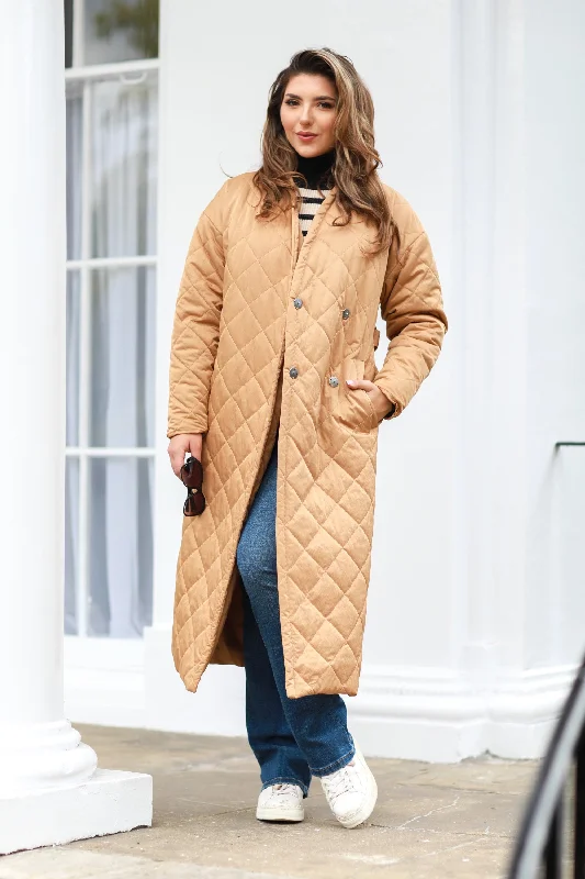 Early Access Double Second Camel Oversized Quilted Longline Wrap Coat