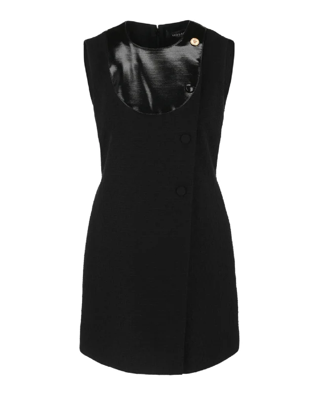 Mega Sale Medusa Sleeveless Button Black Tweed Mini Dress